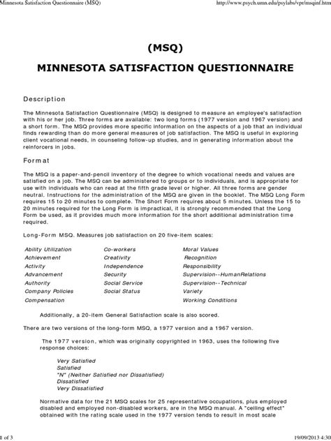 minnesota job satisfaction questionnaire.